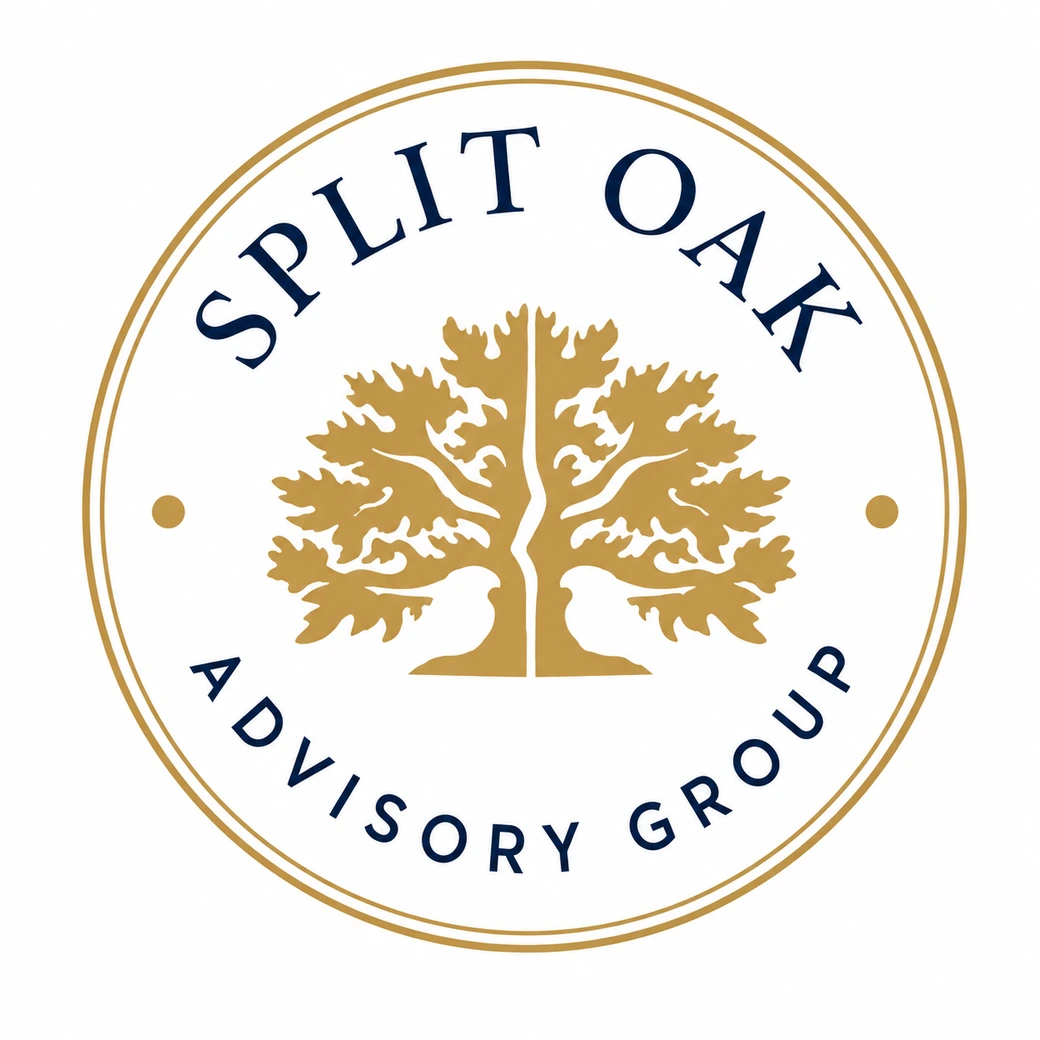 Split Oak Advisory Group circular seal with golden split-oak emblem