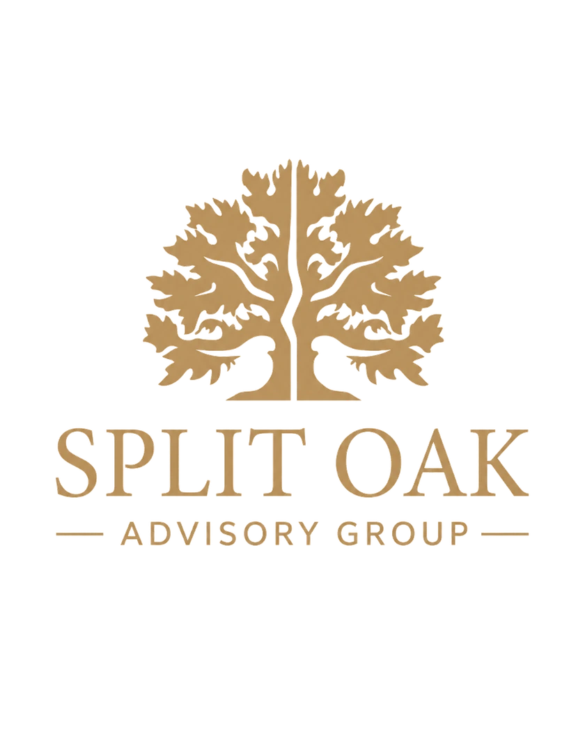 Split Oak Advisory Group vertical logo in warm brass